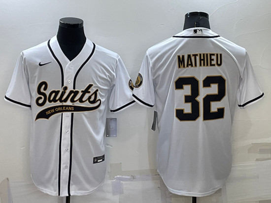 Men's New Orleans Saints #32 Tyrann Mathieu White Cool Base Stitched Baseball Jersey - Click Image to Close